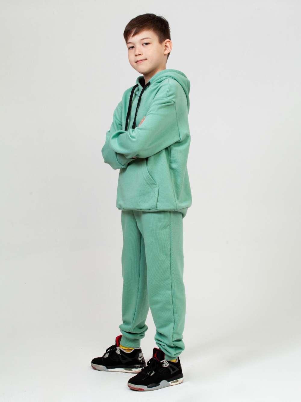 311-Х. Свитшот с капюшоном + Штаны, хлопок 65%, 35% ПЭ 3-х нитка ( без начеса) хаки 146,152,158