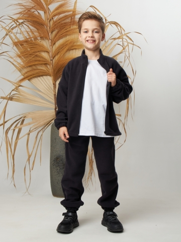 Купить оптом 331. Костюм детский (Брюки+Толстовка), темно серый, 100% полиэстер, р. 122,128,134,140 в Москве