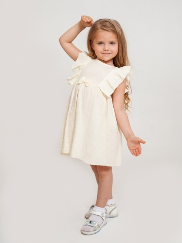 Купить 322-СЛ. Платье из муслина детское, хлопок 100% сливочный, р. 74,80,86,92 в Москве