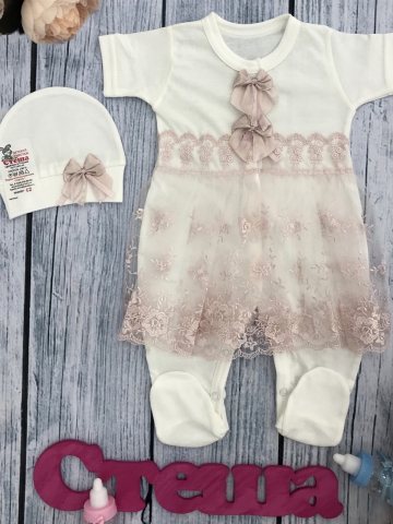 Купить оптом 284-П. Комбинезон с шапкой, (бабочка), пудра хлопок 100% кулирка 56,62 в Москве
