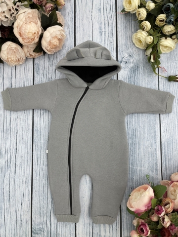 Купить оптом 308-СЕР. Комбинезон с капюшоном, хлопок 65%, 35% ПЭ, 3-х нитка с начесом + интерлок 62,68,74,80 в Москве