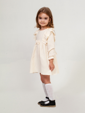 Купить 321-СЛ. Платье из муслина детское, хлопок 100% сливочный, р. 74,80,86,92 в Москве