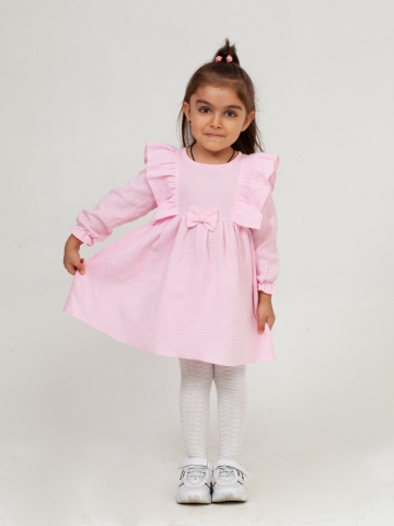 Купить 321-Р. Платье из муслина детское, хлопок 100% розовый, р. 74,80,86,92 в Москве